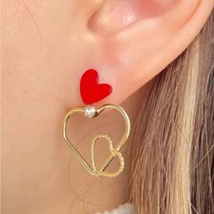 New 18k Yellow Gold Plated White Sapphire Double Heart Earrings